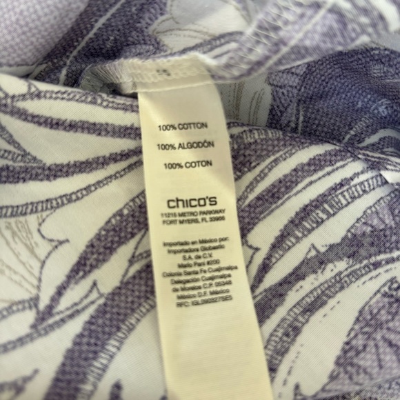 Chico's Purple & Beige 100% Cotton Long Sleeve Button Blouse Women’s XL - Picture 5 of 8
